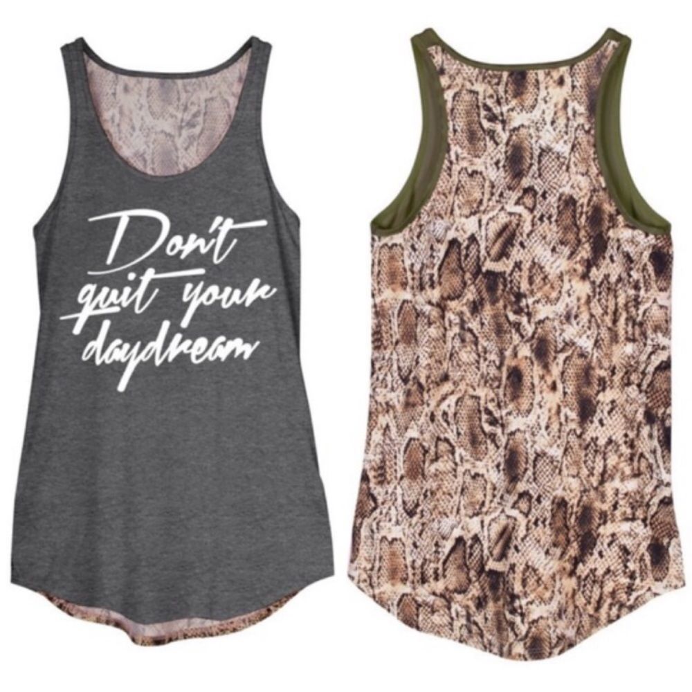 Women’s Tank Charcoal & snakeskin print